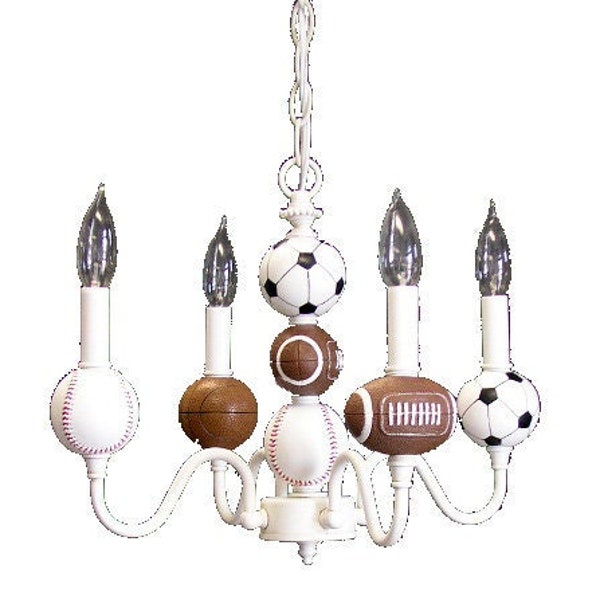 ALL SPORT Custom 4 light chandelier for Boys Bedroom, Nursery or Playroom with or without Shades