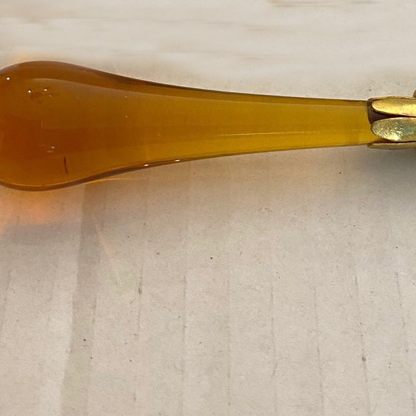 RARE 2-1/2" Vintage Amber Murano Teardrop Lamp Finial with Brass base tap 1/4-27