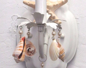 Beach Cottage SeaShell Wall Sconce shabby shell sconce light custom made to order