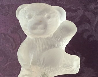 New Vintage Frosted Glass Teddy Bear Lamp Shade Finial topper 2-1/4" TALL.  Chrome base tapped for 1/8IP or 1/4-27" lamp harp with reducer