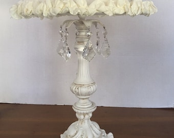 NEW Shabby Chic vintage style Table Lamp with Crytals, Cream or pink Ruffle Shade,  perfect for night stands, girls room any finish