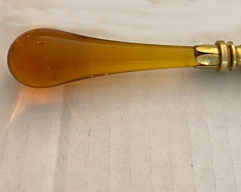 RARE 2-1/2" Vintage Amber Murano Teardrop Lamp Finial with Brass base tap 1/4-27