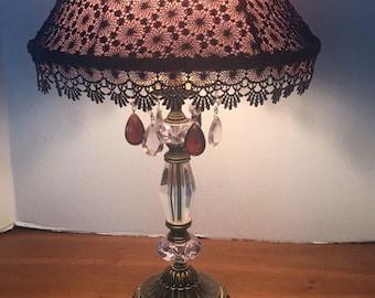 Crystal and Brass Vintage style Table Lamp and Custom Shade