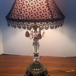 Crystal and Brass Vintage style Table Lamp and Custom Shade