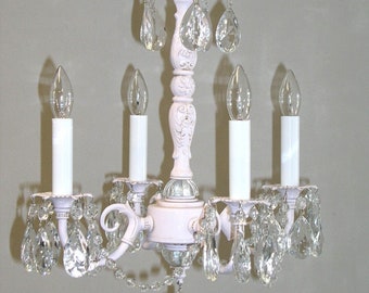 Custom Shabby Chic Mini Chandelier "Alexandria Rose"  in 4 sizes and Custom Colors with Clear Crystal Chains & Clear Almond Crystals