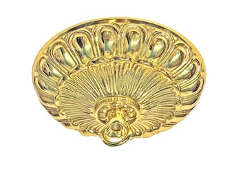 Ornate Polished Brass Finish, Cast Brass 5-1/8" Diameter Ceiling Canopy with Loop & hardware.
