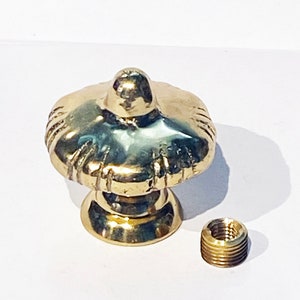 Solid Polished Cast Brass Finial 1-1/2" Tall with reducer to fit 1/4"-27 standard harps or 3/8" lamp pipe