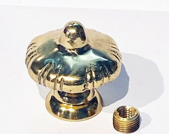 Solid Polished Cast Brass Finial 1-1/2" Tall with reducer to fit 1/4"-27 standard harps or 3/8" lamp pipe