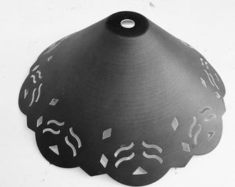 Industrial Style Charcoal Hand Spun Vintage Steel Cone Shade 7-3/8" Diameter, 2-3/4" tall cut-out designs with white enamel inside