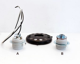 Matte BLACK 3-1/4" Shade Holder and choice of Short keyless porcelain socket , with leads or without.