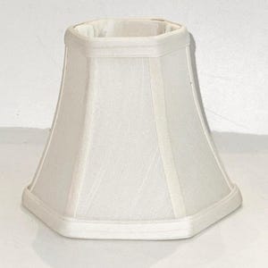 6 sided Off White Chandelier or Sconce Shades, Shantung Silk Bell Full Frame lined Mini Shades attached to candelabra sockets, no clip.