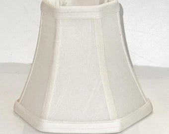 6 sided Off White Chandelier or Sconce Shades, Shantung Silk Bell Full Frame lined Mini Shades attached to candelabra sockets, no clip.