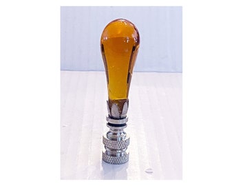 RARE 2-3/4" Vintage Amber Murano Teardrop Lamp Finial with Chrome base tap 1/4-27