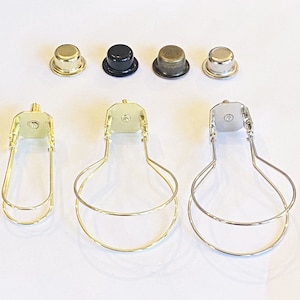 Lamp Shade Adapter (Clips onto Bulbs) No Harp Needed, Round or Torpedo bulb & Choice of Brass, Chrome, Black or Antique Brass Finish finials