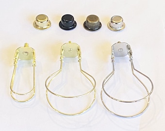 Lamp Shade Adapter (Clips onto Bulbs) No Harp Needed, Round or Torpedo bulb & Choice of Brass, Chrome, Black or Antique Brass Finish finials