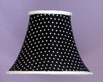 Adorable Table Lamp Shade bell shape black & white Polka dots soft back shades fully lined, 6" x 12" x 9" High