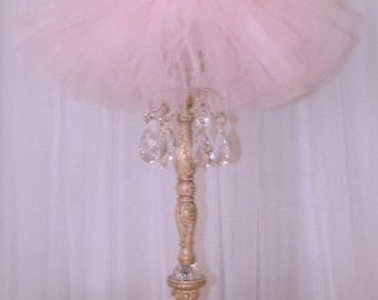 Alexandria Rose table Lamp with Tutu Shade Pink Gold finish with clear crystals custom made to order in any finish.