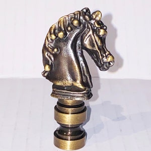 New: Solid Brass with a Dark Antique Brass finish Horse Head lamp Finial 2-1/4" Tall, tapped 1/4"-27 fits standard harps.