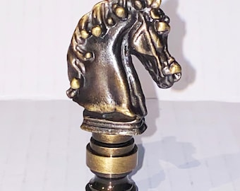 New: Solid Brass with a Dark Antique Brass finish Horse Head lamp Finial 2-1/4" Tall, tapped 1/4"-27 fits standard harps.