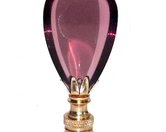 OOAK Handmade 2-3/4" Amethyst Clear half Pear Cut Crystal Almond Drop Lamp Finial, Brass base in 3 finishes, tapped 1/4"-27 Made to order