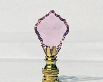 Handmade PINK French Cut Crystal Pendalogue Lamp Finial with Brass base tap 1/4-27, 2 Sizes and 3 base finishes, Made to Order