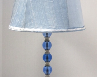 Blue Murano and Silver Stack Lamp with Blue Silk Drum Shade.  Very Retro-Modern
