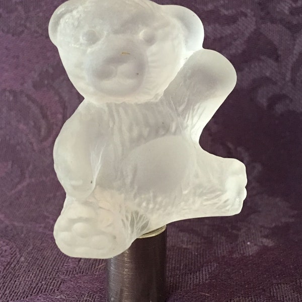 New Vintage Frosted Glass Teddy Bear Lamp Shade Finial topper 2-1/4" TALL.  Chrome base tapped for 1/8IP or 1/4-27" lamp harp with reducer