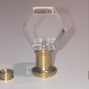 NEW: Vintage Art Deco Clear Crystal Hexagon Lamp Finial 2&quot; Tall, Tap 1/8IP or 1/4-27.  Fits most harps. Made to Order