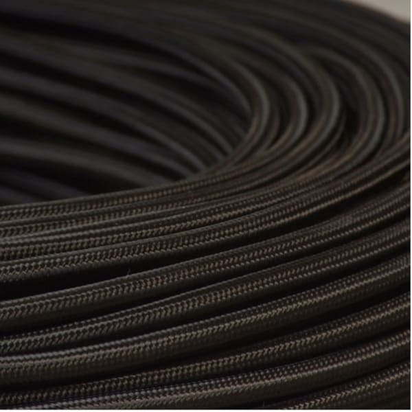 Black Cotton Cloth Covered Electrical Wire - Braided Fabric Wire 18/2 AWG Industrial Retro Electrical Cord 2-wire Sold By The Foot