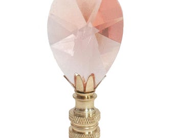 Handmade 2-1/2" PINK Almond Teardrop Teal Crystal Lamp Finial with Brass, Antique Brass or Chrome base tap 1/4-27 Made to order