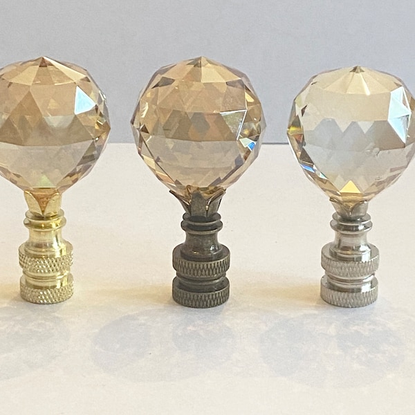 Lampe boule à facettes en cristal champagne Finial 2-3/8" de haut, chrome, laiton antique ou robinet de base en laiton 1/4"-27 s'adapte aux harpes standard