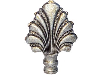OLD STOCK 3-3/4" tall Resin Ornate FAN finial Antique Silver finish tap 1/4-27 fits most lamp harps