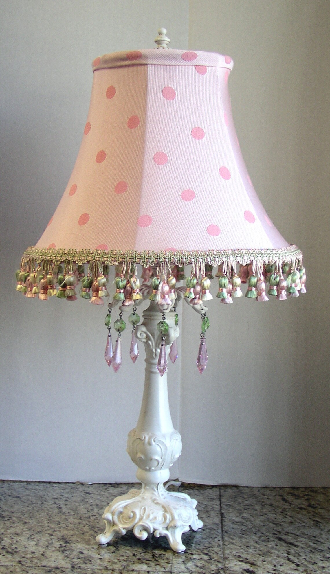 NEW Shabby Chic vintage style Table Lamp with Crystals for Etsy
