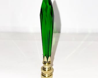 Handmade to order 3-7/8" tall Icicle U-Drop Emerald Green Crystal Lamp Finial, Brass, Chrome, Antique Brass finish base tap 1/4-27