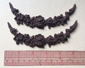 PAIR of Rose Garland Resin Applique for furniture, drawers, cabinets, Original design, Paintable, shabby chic Paris Apt