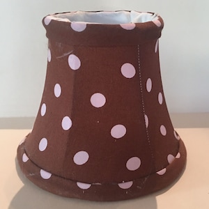 Set of 4 hand made shades, Brown with pink polka dots Chandelier Clip-on Mini Shades self trimmed