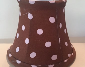 Set of 4 hand made shades, Brown with pink polka dots Chandelier Clip-on Mini Shades self trimmed