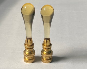 RARE Pair of 2-1/2" Vintage Yellow Light Amber Murano Teardrop Lamp Finial with Brass base tap 1/4-27