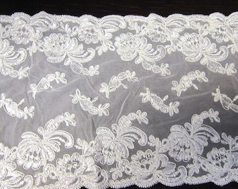 Bridal Wedding Lace Trim Off White Lace 9" wide.  Table Runner Lace, Veil Lace