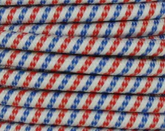 Red White & Bluer Swirl pattern Cloth Covered Electrical Wire - Braided Fabric Wire 18/3 AWG Industrial Retro Cord 3-wire Sold By The Foot