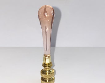 RARE 3" Vintage Light Pink Murano Teardrop Lamp Finial with Brass base in Chrome, Antique or Brass finish, tap 1/4-27