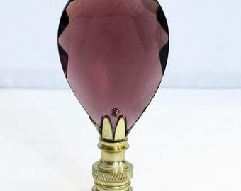 OOAK Handmade 2-3/4" Amethyst Clear half Cut Crystal Almond Drop Lamp Finial with Brass base in 3 finishes, tapped 1/4"-27 Made to order