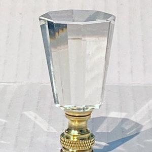 New: Modern Art Deco Clear Crystal 8 sided lamp Finial 2-1/8&quot; Tall, brass base tap 1/4&quot;-27 fits standard harps.