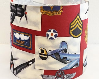 Custom Hand made Table Lamp Shade Drum Hardback 10" x 11" x 9" High. Aviation Theme with Vintage Airplanes