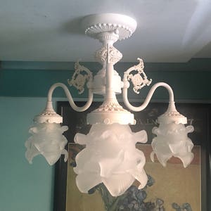 Tulip 3 Arm Flush Mount Chandelier custom made for bathroom, closet, hallway, kitchens bedrooms, nursery, available in many finishes