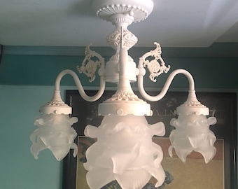 Tulip 3 Arm Flush Mount Chandelier custom made for bathroom, closet, hallway, kitchens bedrooms, nursery, available in many finishes