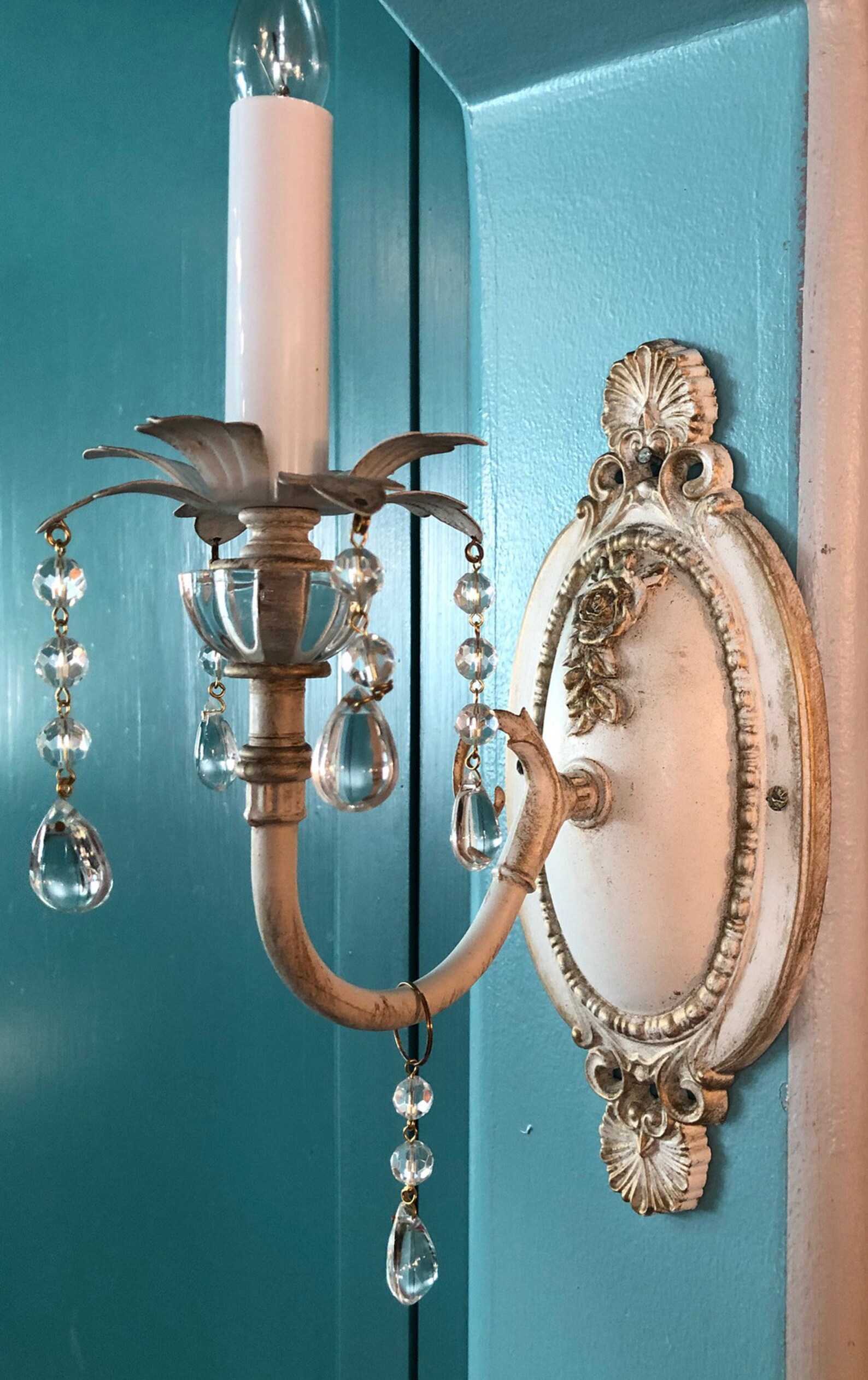 Made to Order Electric Wall Light Sconce Shabby Chic With Crystal Drops