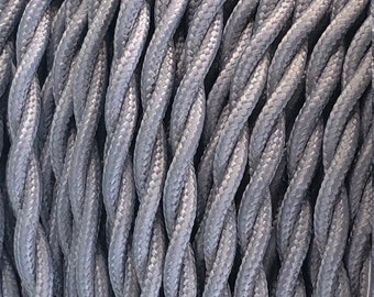 Silver Twisted Cotton Cloth Covered Electrical Wire - Twisted Braided Fabric Wire 18/2 AWG Industrial Retro Cord 2-wire Sold By The Foot