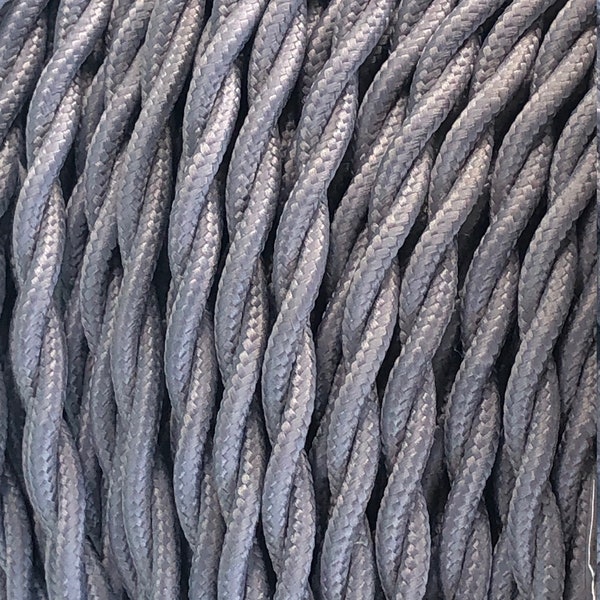 Silver Twisted Cotton Cloth Covered Electrical Wire - Twisted Braided Fabric Wire 18/2 AWG Industrial Retro Cord 2-wire Sold By The Foot