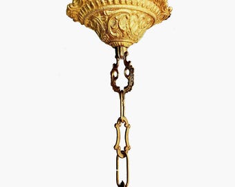 Gorgeous Victorian style Raw Spanish cast brass ceiling chandelier canopy brass medallion with Loop, Chain & hardware